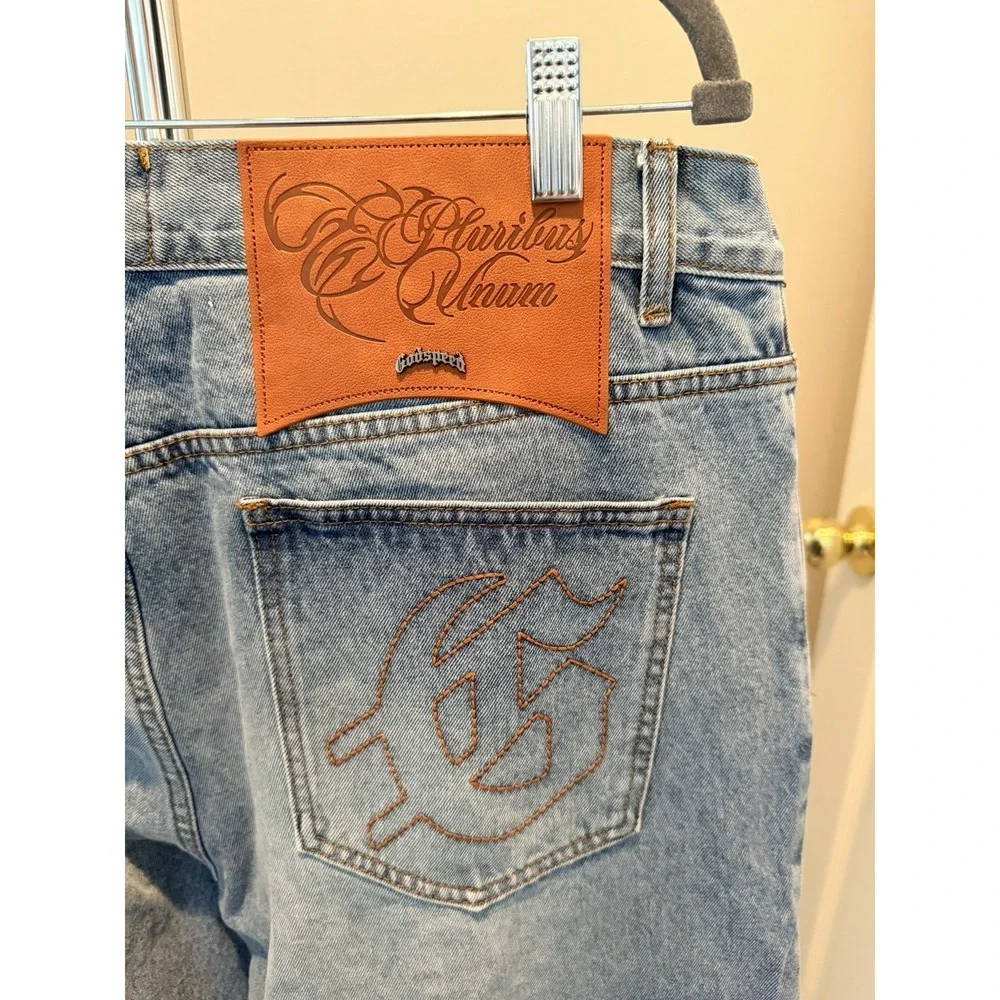 Godspeed Jeans Sid Vicious Denim Mens Blue Straight Leg Distressed Size 36x32